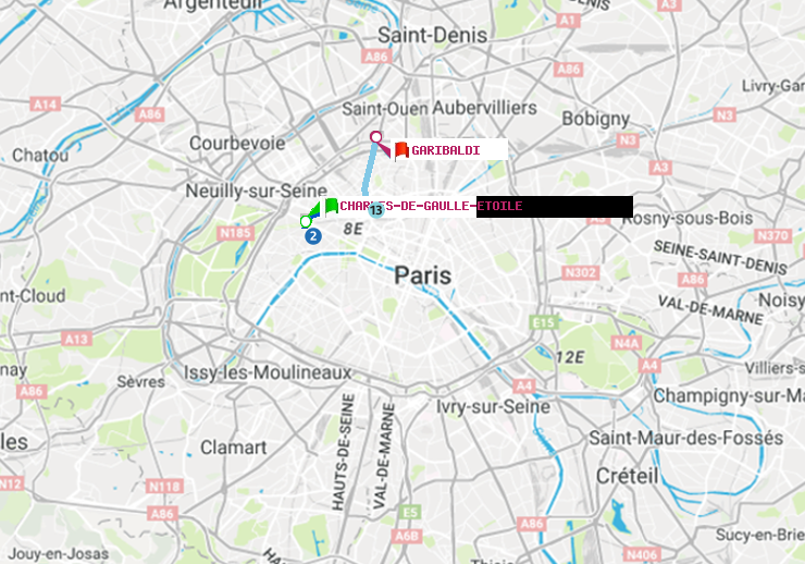 plan itinéraire ratp de Charles de Gaulle-Etoile à Garibaldi