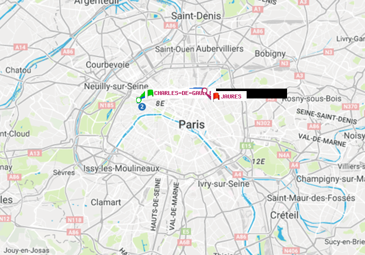 plan itinéraire ratp de Charles de Gaulle-Etoile à Jaurès