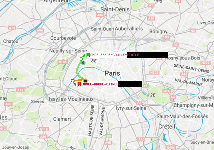 plan itinéraire ratp de Charles de Gaulle-Etoile à Javel-André-Citroen