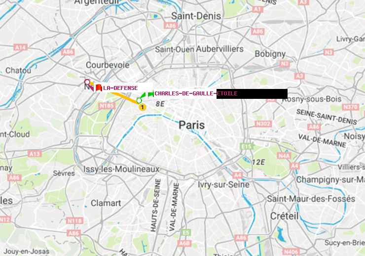 plan itinéraire ratp de Charles de Gaulle-Etoile à La Défense (Grande Arche)