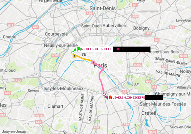 plan itinéraire ratp de Charles de Gaulle-Etoile à Le Kremlin-Bicêtre
