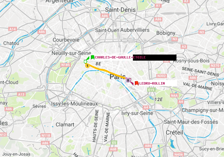 plan itinéraire ratp de Charles de Gaulle-Etoile à Ledru-Rollin