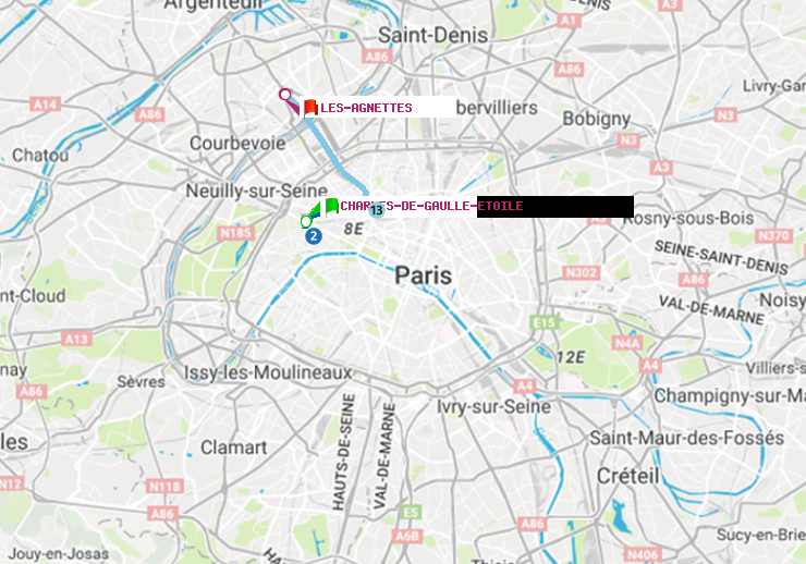 plan itinéraire ratp de Charles de Gaulle-Etoile à Les Agnettes