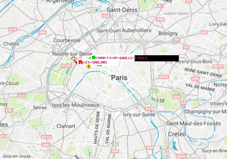 plan itinéraire ratp de Charles de Gaulle-Etoile à Les Sablons (Jardin d