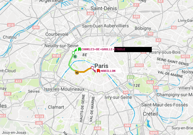 plan itinéraire ratp de Charles de Gaulle-Etoile à Mabillon