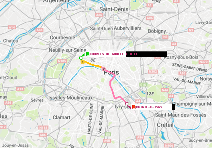 plan itinéraire ratp de Charles de Gaulle-Etoile à Mairie d