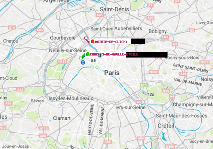 plan itinéraire ratp de Charles de Gaulle-Etoile à Mairie de Clichy