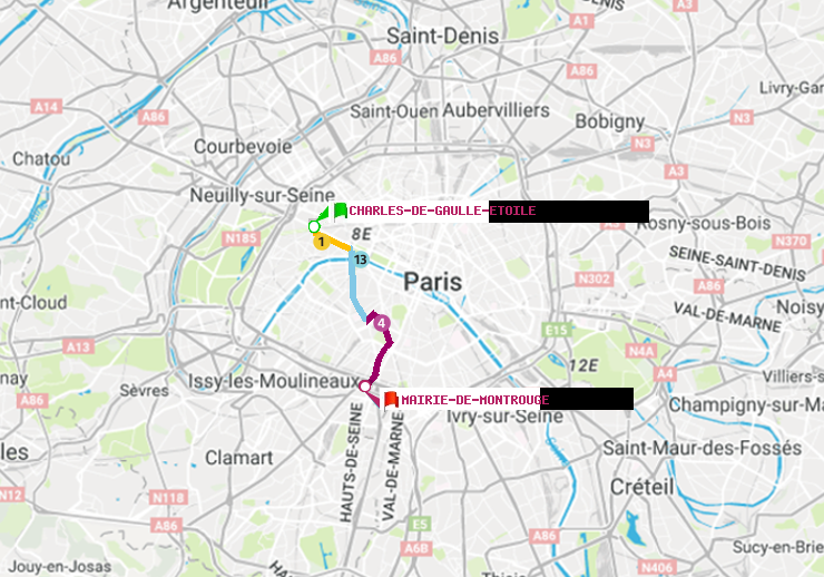 plan itinéraire ratp de Charles de Gaulle-Etoile à Mairie de Montrouge