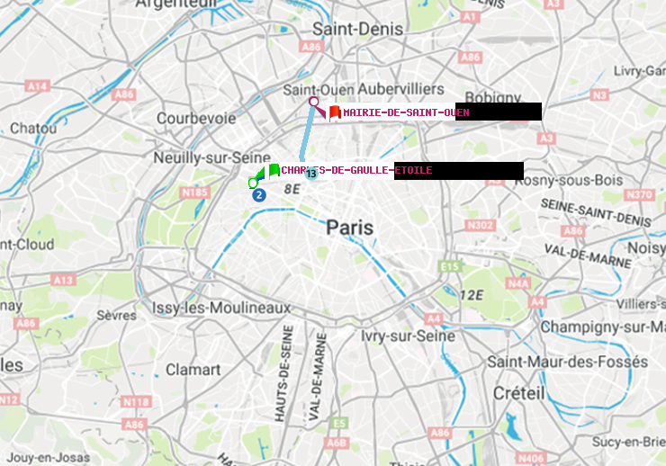 plan itinéraire ratp de Charles de Gaulle-Etoile à Mairie de Saint-Ouen
