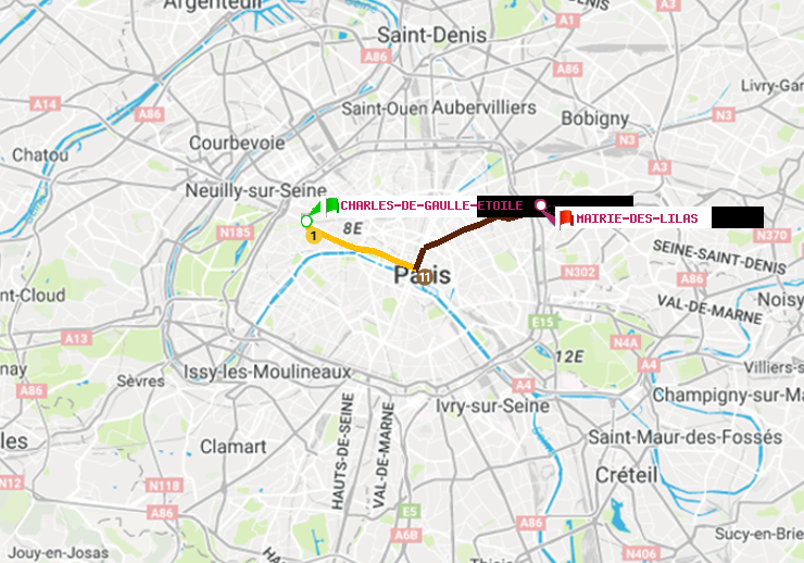 plan itinéraire ratp de Charles de Gaulle-Etoile à Mairie des Lilas