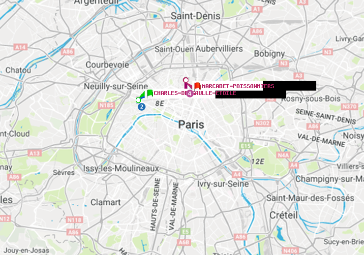 plan itinéraire ratp de Charles de Gaulle-Etoile à Marcadet-Poissonniers