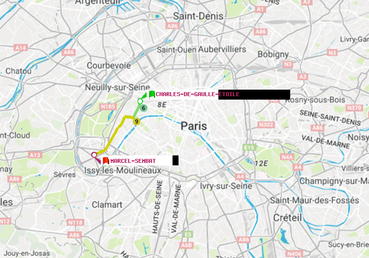 plan itinéraire ratp de Charles de Gaulle-Etoile à Marcel Sembat