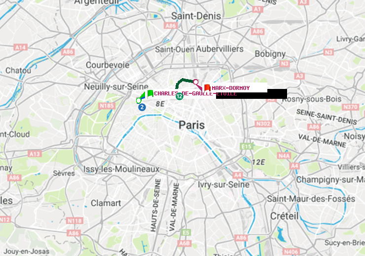 plan itinéraire ratp de Charles de Gaulle-Etoile à Marx-Dormoy
