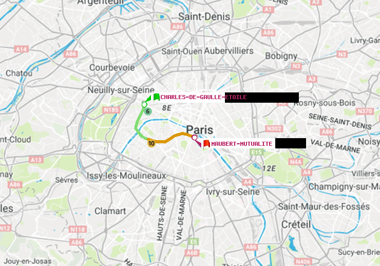 plan itinéraire ratp de Charles de Gaulle-Etoile à Maubert-Mutualité