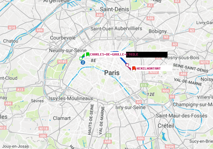 plan itinéraire ratp de Charles de Gaulle-Etoile à Ménilmontant