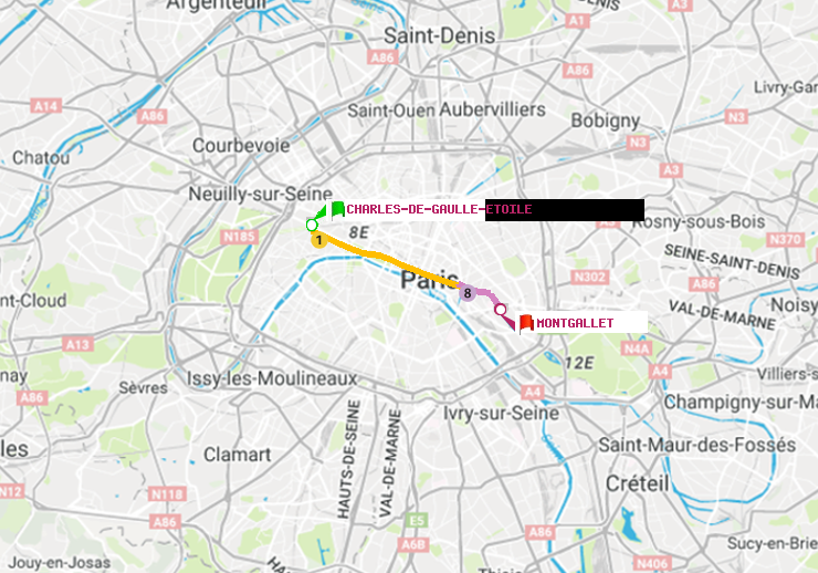 plan itinéraire ratp de Charles de Gaulle-Etoile à Montgallet