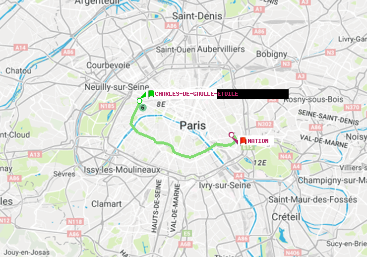 plan itinéraire ratp de Charles de Gaulle-Etoile à Nation