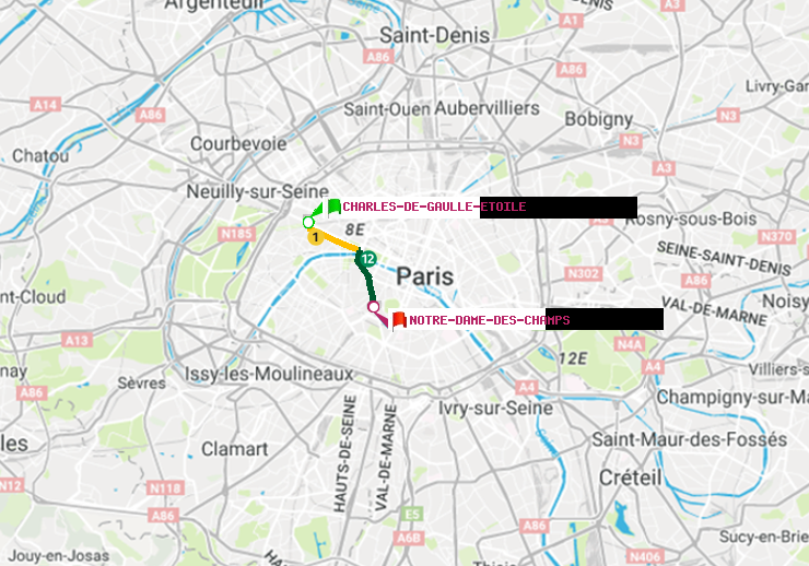plan itinéraire ratp de Charles de Gaulle-Etoile à Notre-Dame des Champs