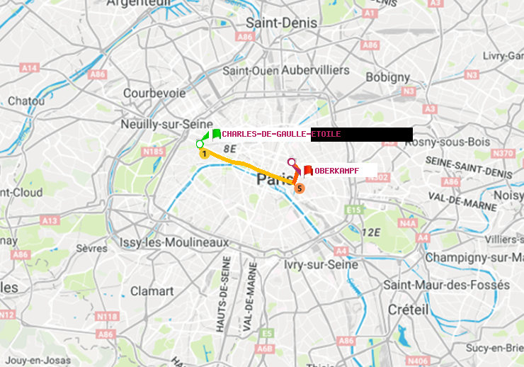plan itinéraire ratp de Charles de Gaulle-Etoile à Oberkampf