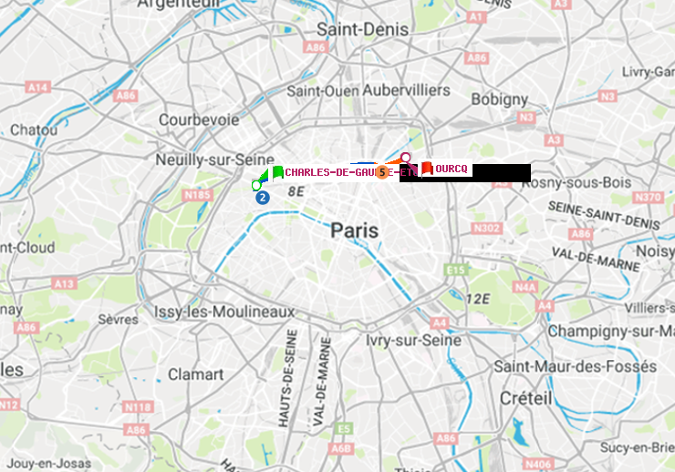 plan itinéraire ratp de Charles de Gaulle-Etoile à Ourcq