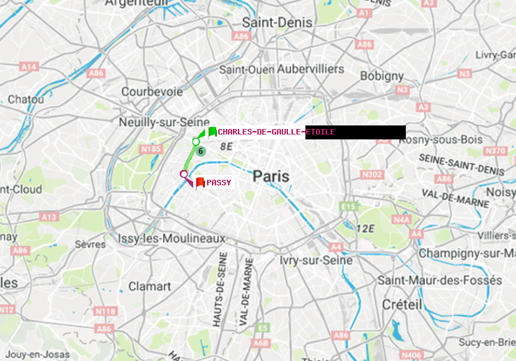 plan itinéraire ratp de Charles de Gaulle-Etoile à Passy