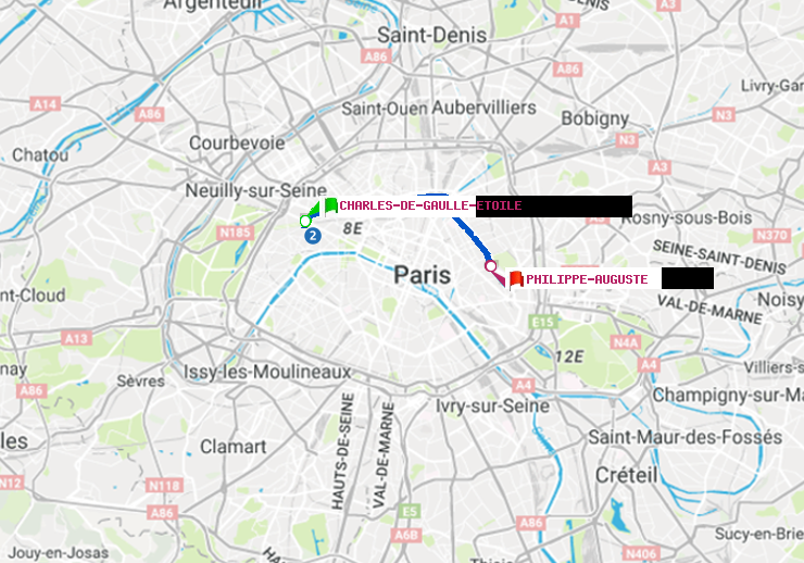 plan itinéraire ratp de Charles de Gaulle-Etoile à Philippe Auguste