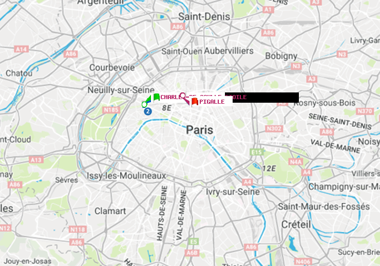 plan itinéraire ratp de Charles de Gaulle-Etoile à Pigalle