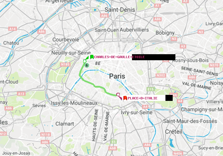 plan itinéraire ratp de Charles de Gaulle-Etoile à Place d