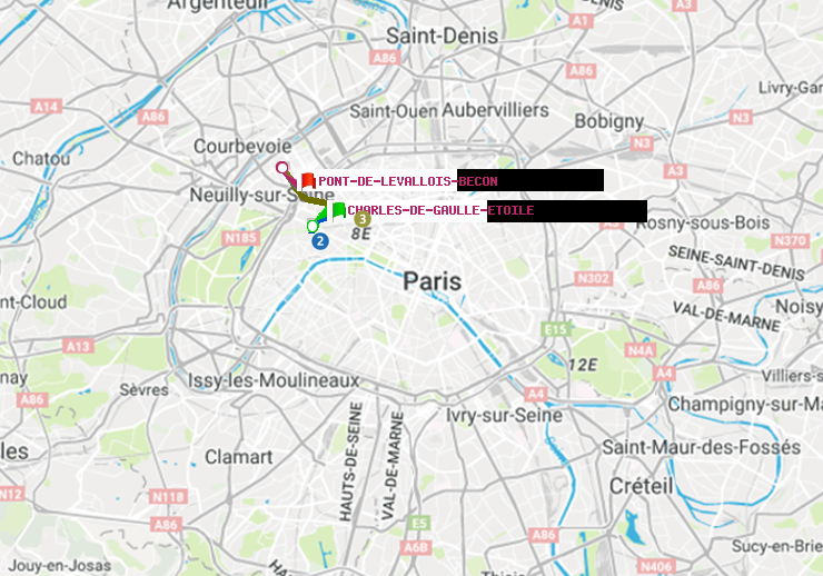 plan itinéraire ratp de Charles de Gaulle-Etoile à Pont de Levallois-Bécon