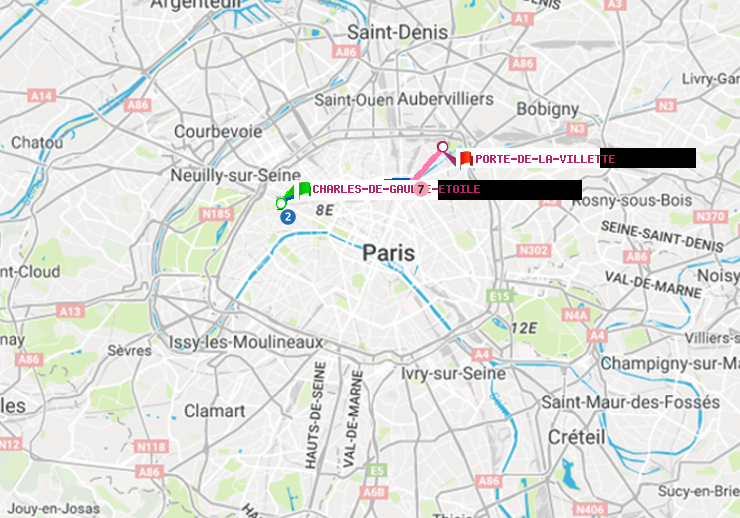 plan itinéraire ratp de Charles de Gaulle-Etoile à Porte de la Villette