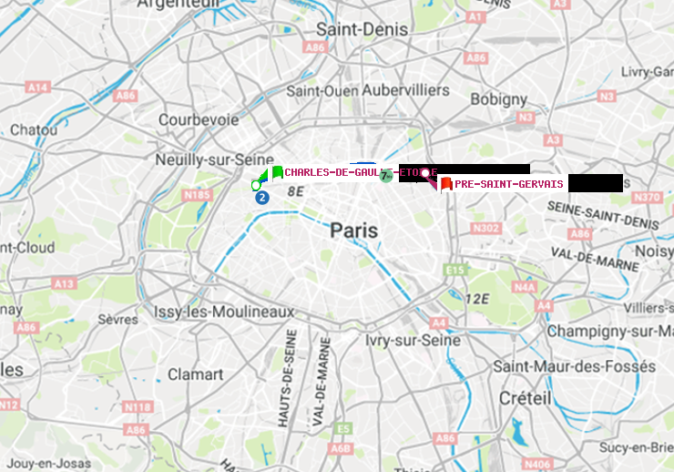 plan itinéraire ratp de Charles de Gaulle-Etoile à Pré-Saint-Gervais