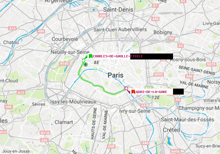 plan itinéraire ratp de Charles de Gaulle-Etoile à Quai de la Gare