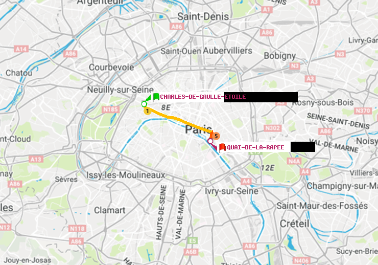 plan itinéraire ratp de Charles de Gaulle-Etoile à Quai de la Rapée