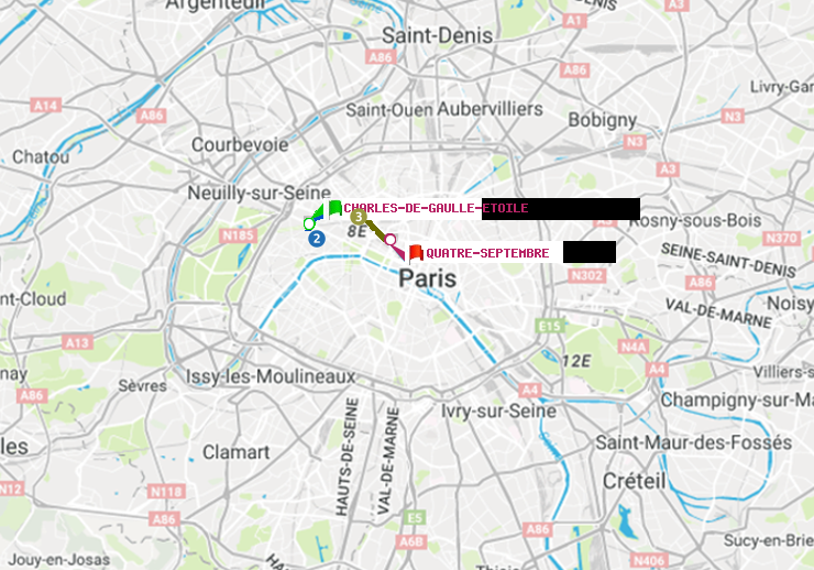 plan itinéraire ratp de Charles de Gaulle-Etoile à Quatre Septembre