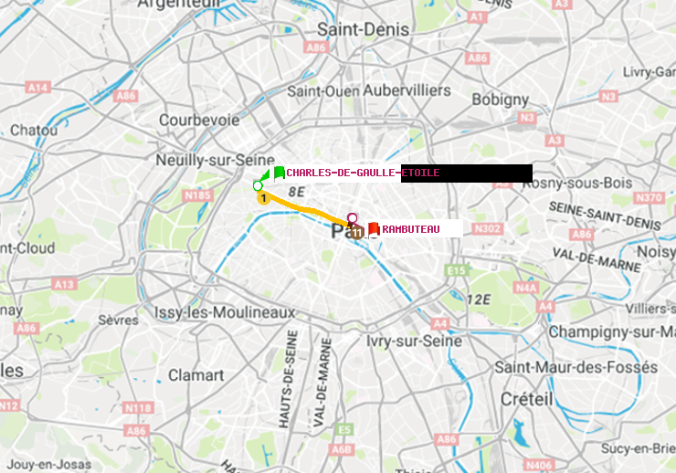 plan itinéraire ratp de Charles de Gaulle-Etoile à Rambuteau