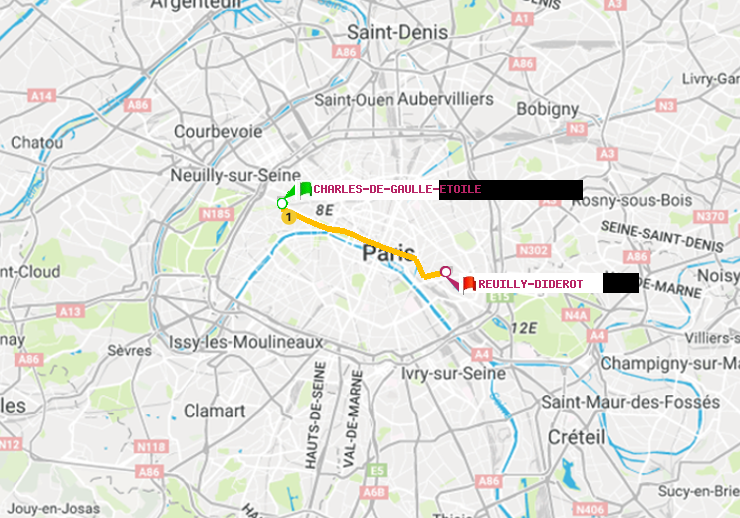 plan itinéraire ratp de Charles de Gaulle-Etoile à Reuilly-Diderot