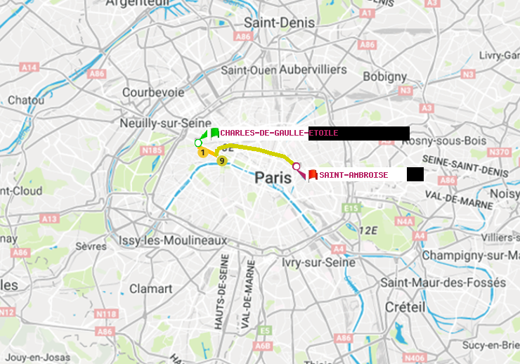 plan itinéraire ratp de Charles de Gaulle-Etoile à Saint-Ambroise