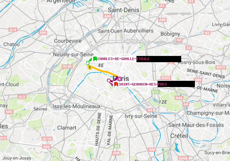 plan itinéraire ratp de Charles de Gaulle-Etoile à Saint-Germain des Prés