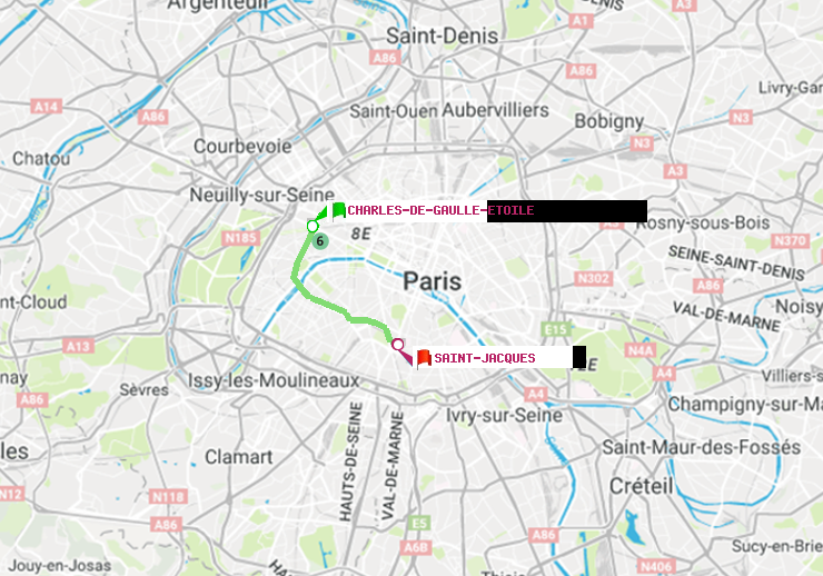 plan itinéraire ratp de Charles de Gaulle-Etoile à Saint-Jacques