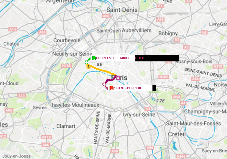 plan itinéraire ratp de Charles de Gaulle-Etoile à Saint-Placide