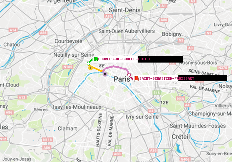 plan itinéraire ratp de Charles de Gaulle-Etoile à Saint-Sébastien-Froissart