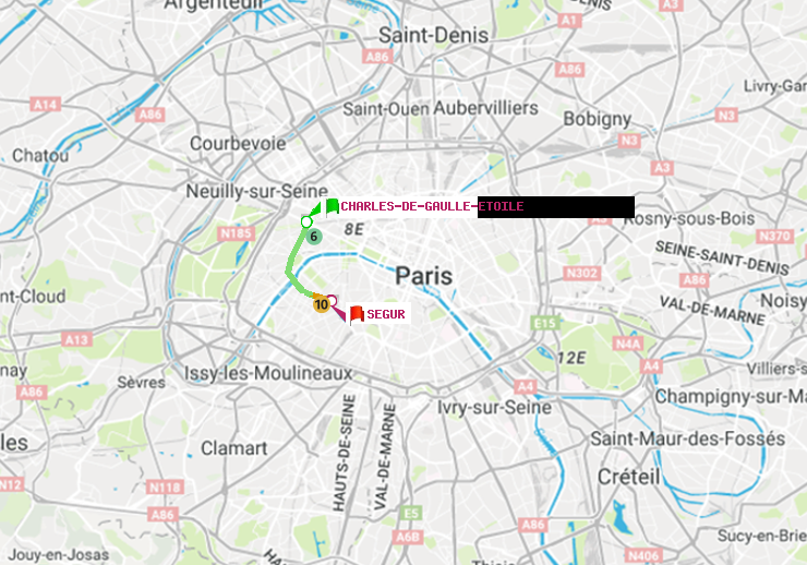 plan itinéraire ratp de Charles de Gaulle-Etoile à Ségur