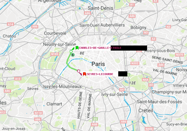 plan itinéraire ratp de Charles de Gaulle-Etoile à Sèvres-Lecourbe