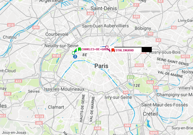 plan itinéraire ratp de Charles de Gaulle-Etoile à Stalingrad