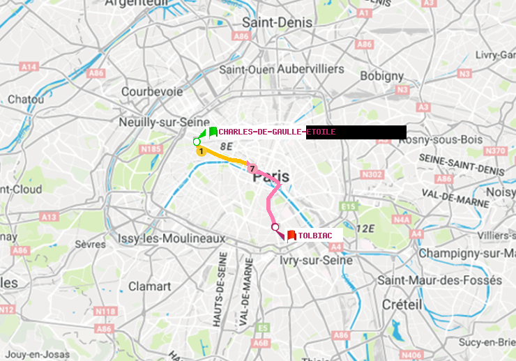 plan itinéraire ratp de Charles de Gaulle-Etoile à Tolbiac
