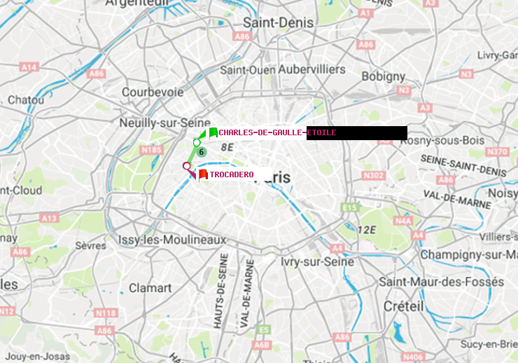 plan itinéraire ratp de Charles de Gaulle-Etoile à Trocadéro