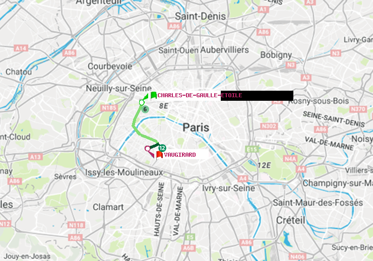plan itinéraire ratp de Charles de Gaulle-Etoile à Vaugirard (Adolphe Chérioux)