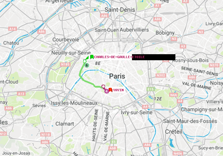 plan itinéraire ratp de Charles de Gaulle-Etoile à Vavin