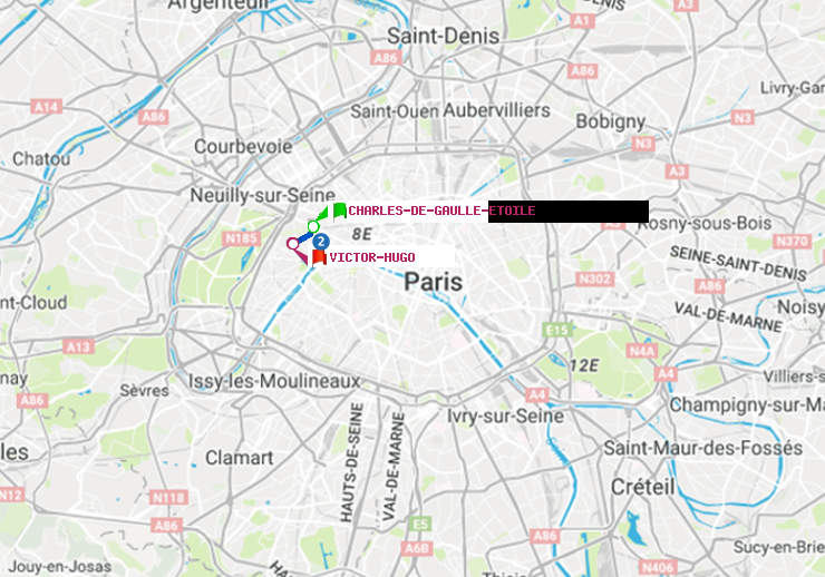plan itinéraire ratp de Charles de Gaulle-Etoile à Victor Hugo