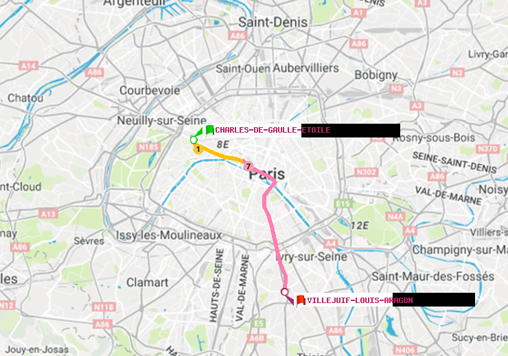 plan itinéraire ratp de Charles de Gaulle-Etoile à Villejuif-Louis Aragon